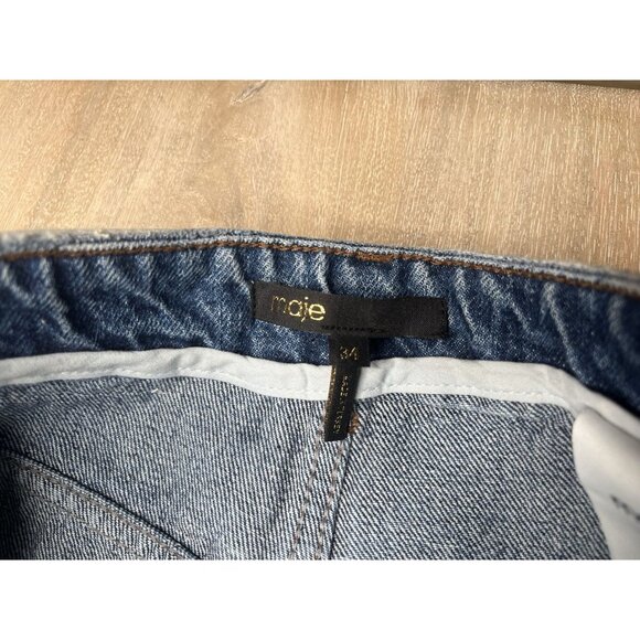 Maje High Waisted Jeans with Rhinestones Straight Leg Medium Wash Size 34 US XS - Picture 5 of 11